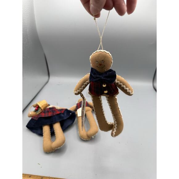 Vintage Gingerbread Fabric Ornaments Lot of 3 Primitive Country Christmas - Picture 6 of 6